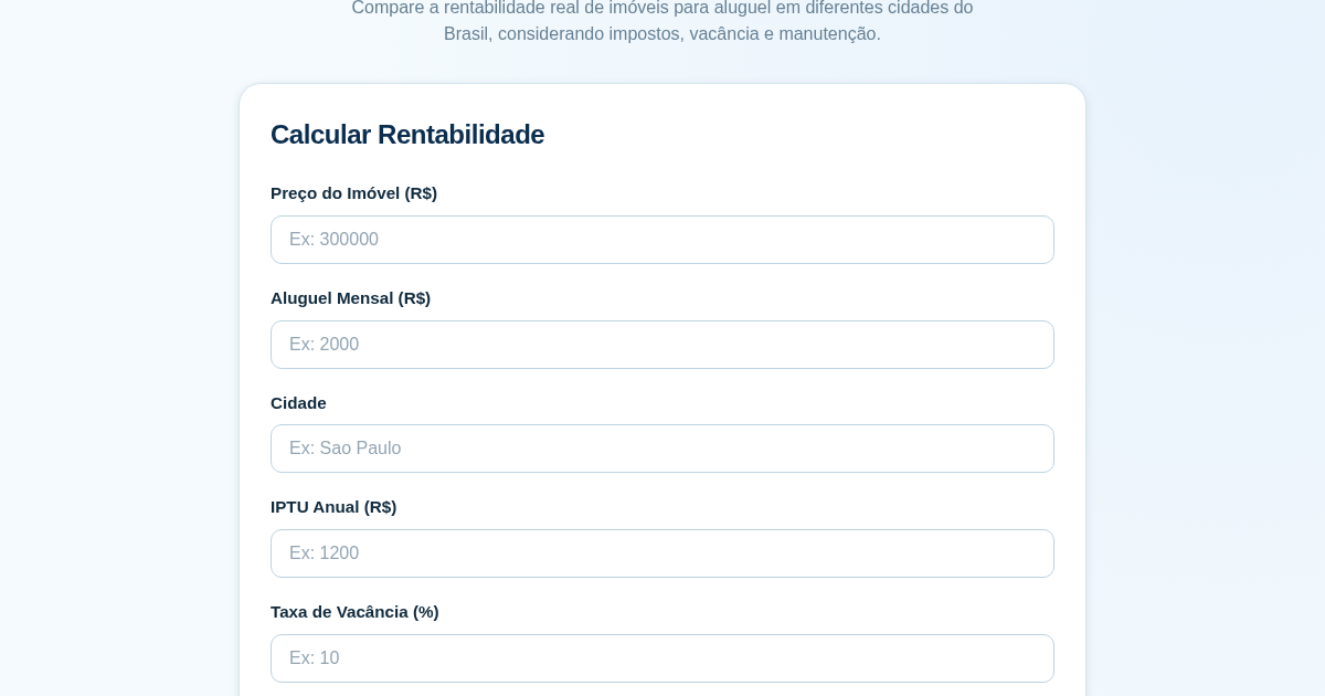 Calculadora de Rentabilidade de Aluguel